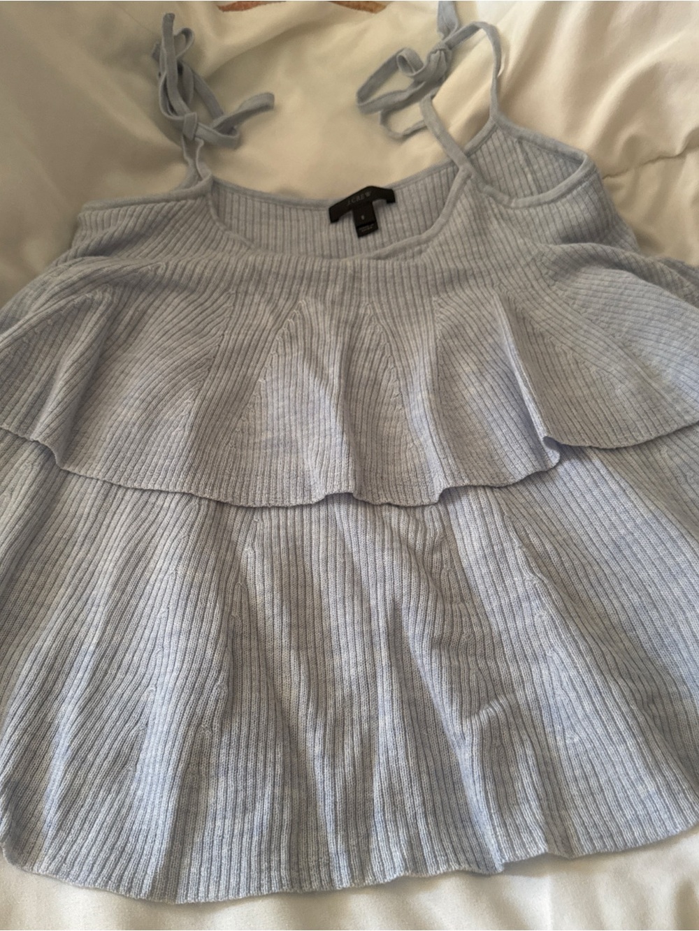 J. Crew Pale Blue Ribbed Knit Merino Wool Babydoll Top